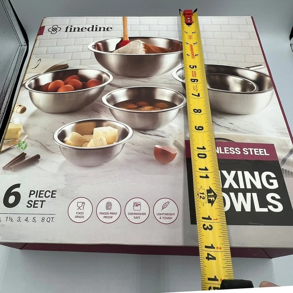 FineDine Mixing Bowls Set 6 Piece Silver Stainless Steel Brand New Nesting Set